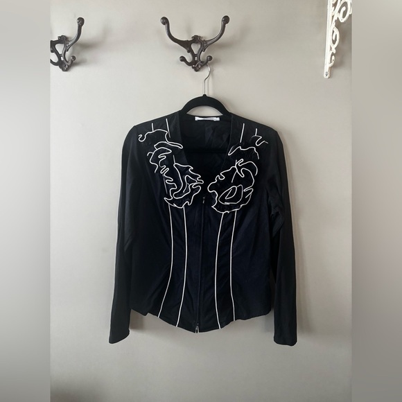 ANNE FONTAINE | Elegant high contrast Jacket with White Embroidery | size 44 - Picture 1 of 5